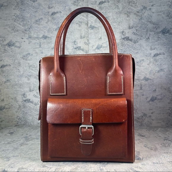 GAP Handbags - Vintage 90s GAP Brown Leather Buckle Flap Carrier Handbag Purse